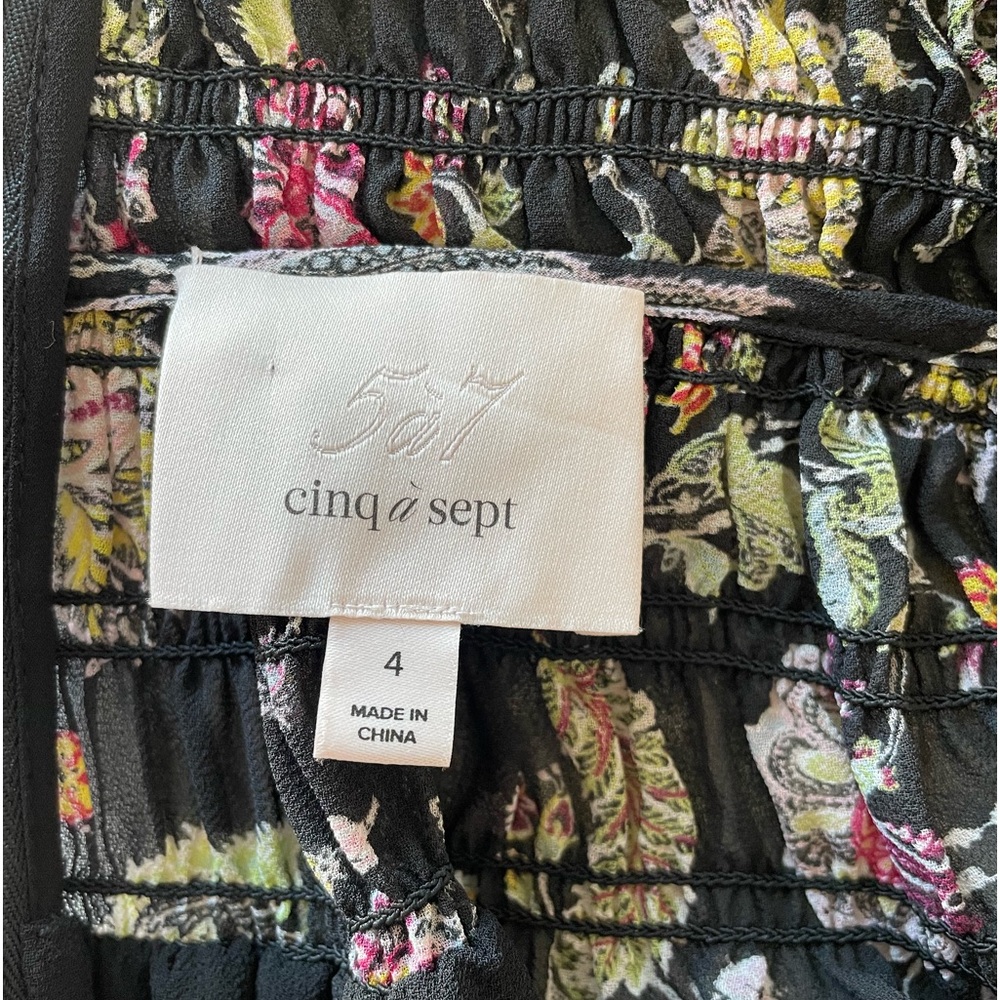 CINQ A SEPT | Black Floral Ruffle Smocked Dress, Size 4, - Picture 11 of 15